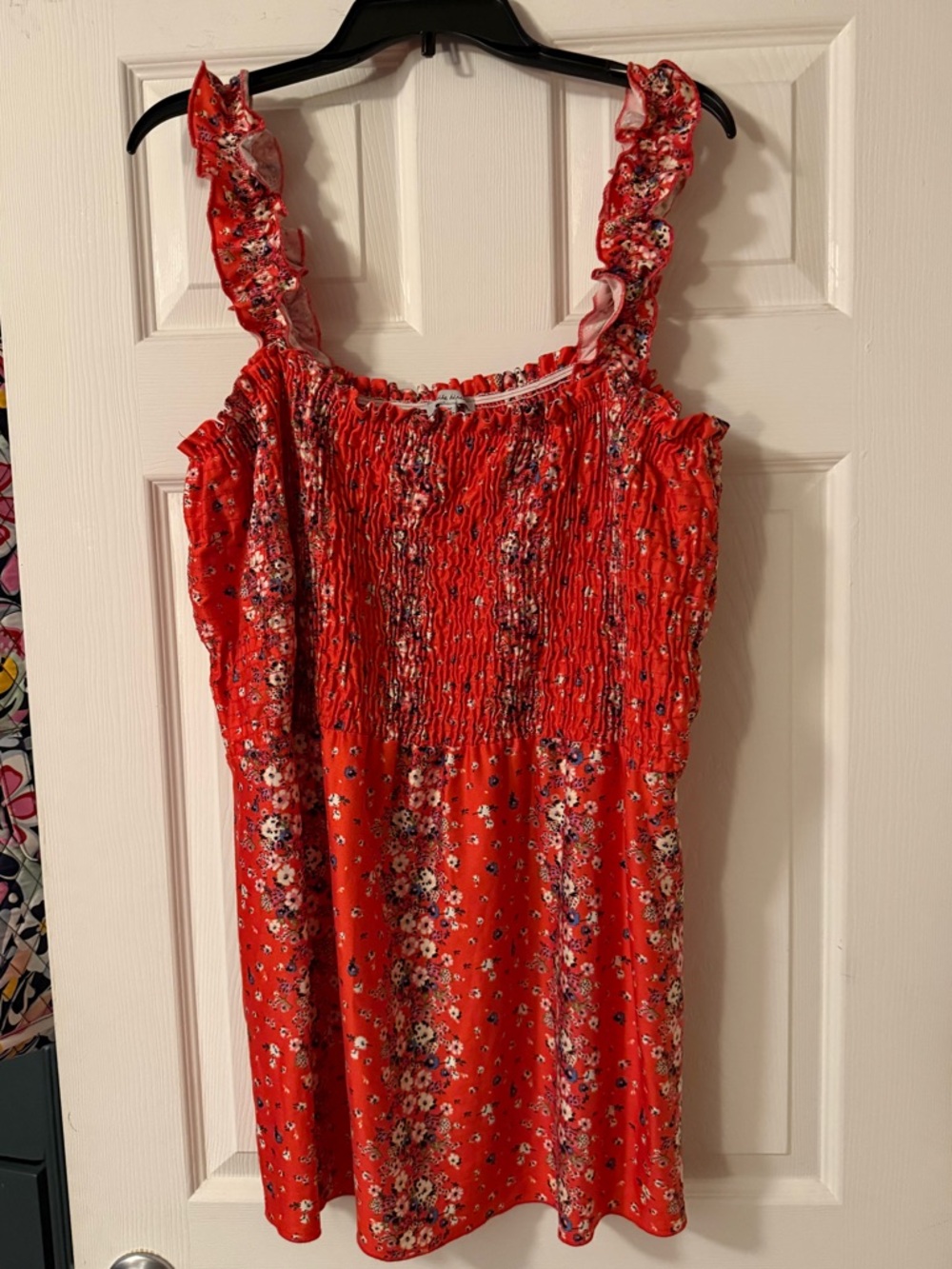 white birch Red Floral Smocked Tank Top